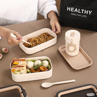 Kotak makan siang Bento dua lapis gaya Jepang, kotak makan siang Bento, peralatan kantor, pekerja Sekolah Dasar