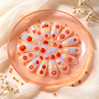 Autocollants pour ongles en forme de tomates cerises en relief, motif grille d'étoiles minuscules, décorations auto-adhésives pour manucure DIY et salon