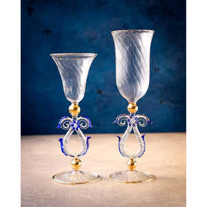 Coppia di Bicchieri in Vetro di Murano con Dettagli Blu e Oro 8,5x22cm e 7,5x26cm - Product Image 6