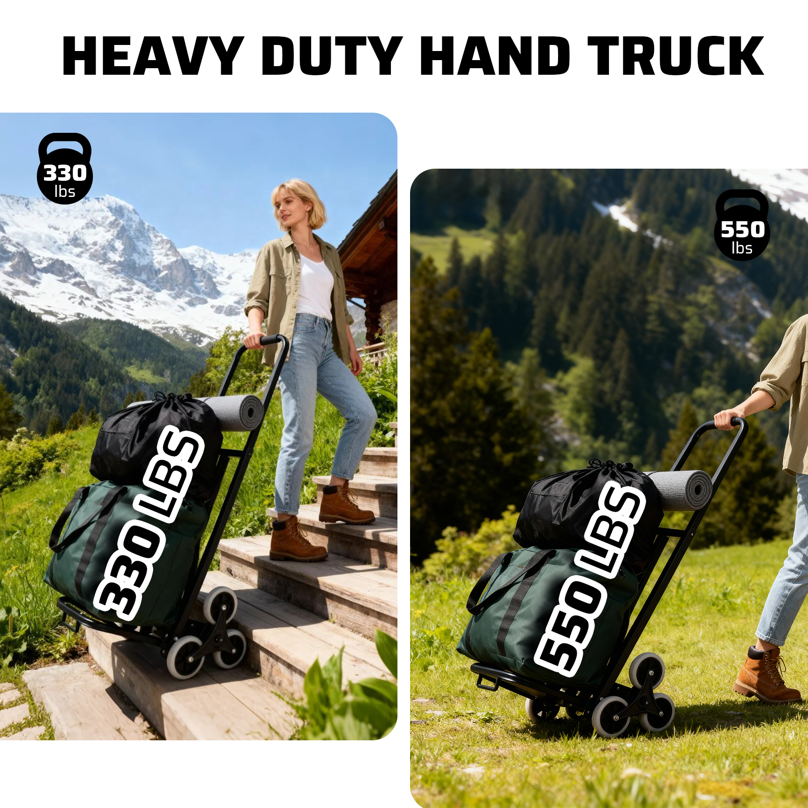 2 Wheels Three-wheel Stair Climbing Hand Trolley Portable Shopping Cart Folding Small Steel Tubing OEM Tools Luggage Cart