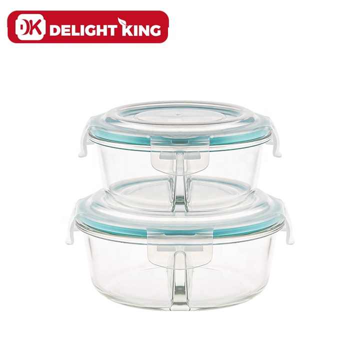 Glass container with divider 2 compartments with watertight lid High ...