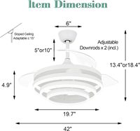 Ventilateur de plafond moderne HC9981 GOLD 110V 240V avec pales de 48 pouces, 6 vitesses, intensité variable, lampe LED et télécommande, installation pour projet de lustre