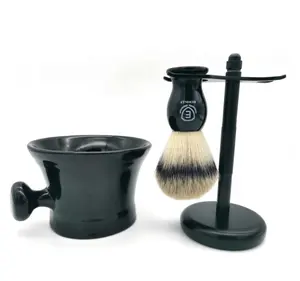 Taza de cerámica negra con Logo personalizado para hombre, cepillo de jabón para afeitar, venta al por mayor