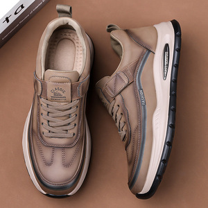 Chaussures en cuir décontractées et sportives pour hommes, à semelle épaisse, style chunky, pour les loisirs, noir kaki - Product Image 2