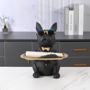 Adornos de almacenamiento para perros Bulldog, luz nórdica de lujo, bandeja de llave de entrada personalizada para el hogar, plato de dulces con música de hadas piramidales - Product Image 4