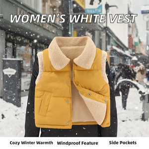 Gilet matelassé imperméable pour femme OME Service, couleur blanche, chaud pour l'hiver, sans manches, boutonné avec poche latérale, coton et nylon - Product Image 2