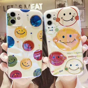 Untuk Iphone 13 Pro Desain Kustom Lucu Telepon X 8Plus XR IIMD Kartun Berlian Wajah Senyum Telepon Caes 11 12 Pro Max