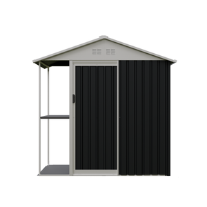 Caseta de jardín metálica con estanterías, 6 x 4 pies, con puerta de lamas, para almacenamiento exterior en patio y jardín, desde almacén de EE. UU. - Product Image 1