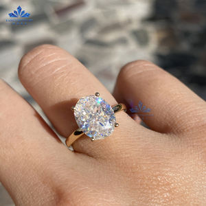 Ювелирные изделия для женщин, 4 зубца, большие размеры, с бриллиантами, 14 карат, желтое золото, кольцо 10 х12 мм, овальное кольцо с муассанитом для свадьбы - Product Image 2