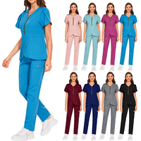 Ensemble de blouses à col rond avec fermeture éclair et pantalon droit, uniforme professionnel pour manucuriste, spa, infirmière, uniforme médical