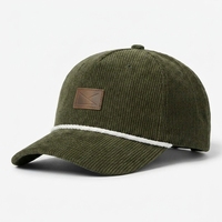 Casquette de baseball en velours côtelé vert olive pour homme, de qualité supérieure, avec patch en cuir gaufré personnalisé, 5 panneaux, style vintage, structurée, pour l'extérieur