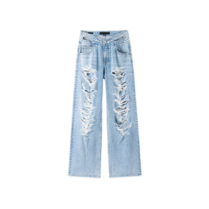 Acid Wash Distressed Baggy <strong>Jeans</strong> <strong>Custom</strong> <strong>Label</strong> Heavyweight Ladies Street Wear Distressed <strong>Jeans</strong> - Product Image 5