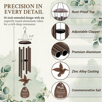 Carillon éolien décoratif pour jardin, en aluminium couleur bronze, avec capuchon en bois en forme de dôme, ornement colibri et plaque sculptée sur le thème de la mémoire