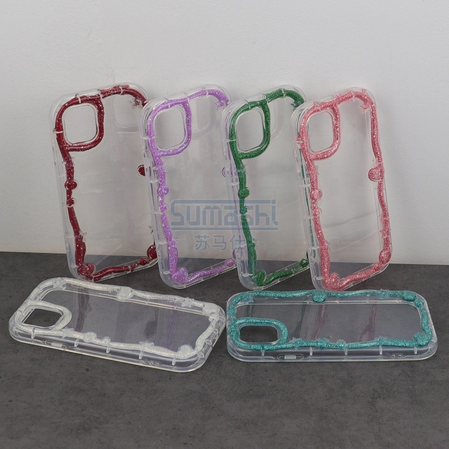 Funda De Celular Transparente Estructurado Tpu Epoxy Bling Phone case Aurora Laser Frame Tpu Mobile Phone case for iphone 16 15