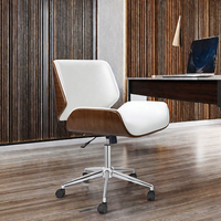 Chaise de bureau pivotante réglable avec structure en bois courbé noyer et revêtement en cuir PU blanc, chaise de salle à manger moderne