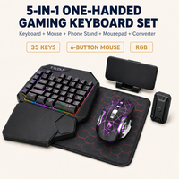 Ensemble clavier de jeu 5-en-1 à une main, 35 touches, support de souris et de téléphone, tapis de souris, convertisseur pour jeux mobiles