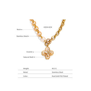 قلادة XY 2045 الأنيقة من الراتنج والفولاذ المقاوم للصدأ، مجوهرات نسائية مع قلادة زهرة من الحجر الطبيعي المطلي بالمينا - Product Image 3