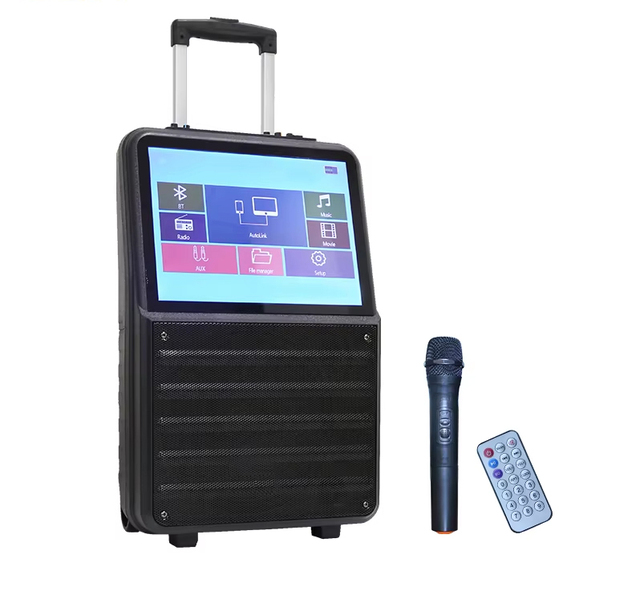 Karaoke Machine Touch Screen Speaker with Android System and WiFi Function Trolley Home Indoor Outdoor Audio System