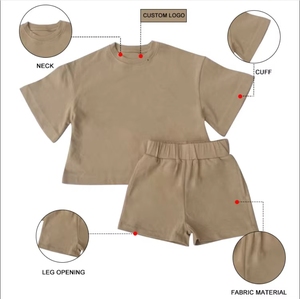 批发童装夏季婴儿服装定制babi字母印花男童短袖t恤 + 短裤两件套 - Product Image 2