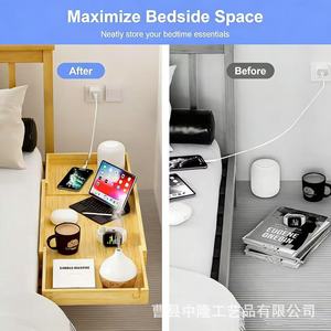 Mesa auxiliar de bambú y madera para cama con bandeja extensible, bandeja de soporte rectangular de madera para dormitorio. - Product Image 3