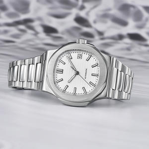 高級スポーツメンズステンレススチール自動機械時計NH35サファイアクリスタルダイヤルヒップホップスタイル中空ケースバック-父の - Product Image 3