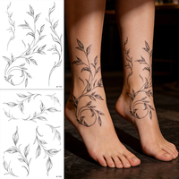 Autocollants de tatouage temporaire en papier écologique à motif floral indien minimaliste brodé, pour le visage et le corps, longue durée