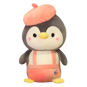 Produk Baru penguin di overall dan topi boneka mainan mewah lucu kartun penguin boneka mainan mewah