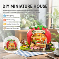 Kit artisanal en métal pour la création de maisons miniatures DIY, thème Bear Berry Shop, avec lumière LED en carton, puzzle 3D, ornement de bibliothèque, cadeau