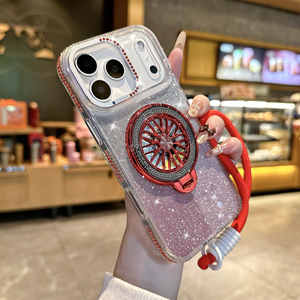 Coque de téléphone antichoc ultra-fine avec anneau de maintien rotatif à 360 degrés et bord diamanté pour iPhone 17 Pro Max et Samsung - Product Image 4