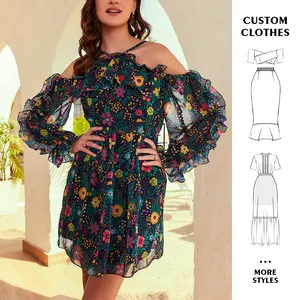 2024 modisch sommer benutzerdefiniertes logo floral druck kurzes kleid für damen formale Bodycon Abendkleid damen Lady elegantes Freizeitkleid