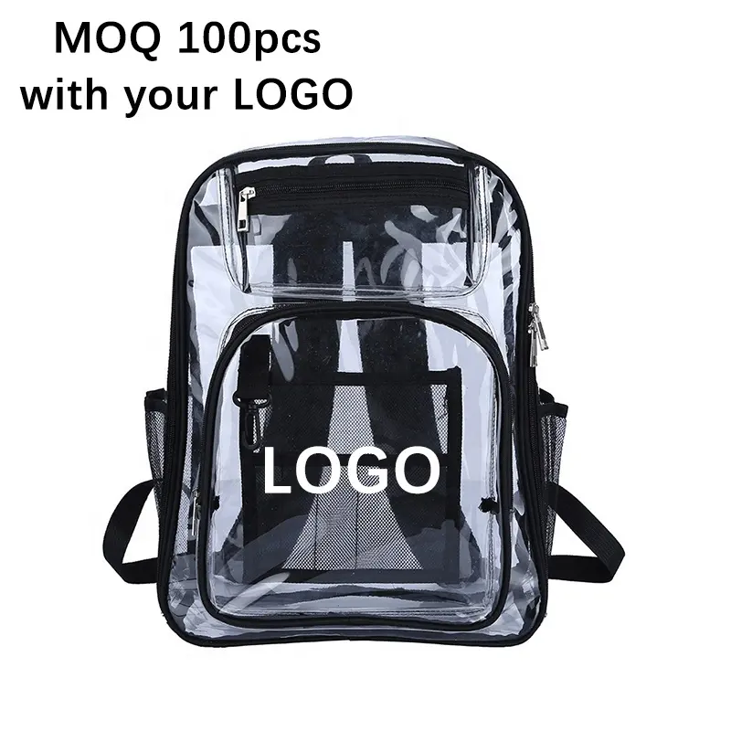 Heavy Duty Clear Book Bag School Pvc Backpack Transparent Stadium Plastic Waterproof Fashionable Backpack Computer Interlayer