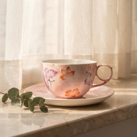 Nouveaux produits – Ensemble tasse et soucoupe à café en céramique 200 ml, peint à la main, style oriental romantique, pour la maison et la table à thé, prêt à être expédié, logo personnalisé