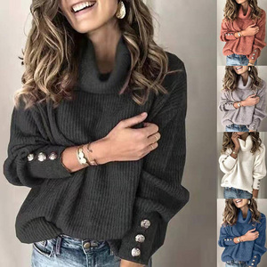 Pull ample et chaud d'hiver pour femme, boutonné en cuir, tricot chaud, offre spéciale - Product Image 1