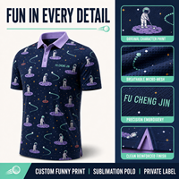 Polos de golf personnalisés par sublimation, imprimé astronaute, performance en micro-mesh, séchage rapide, extensibles, uniforme pour événements d'équipe, fabricant OEM, tailles S-4XL