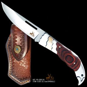 Cuchillo de supervivencia táctico de acero inoxidable de alta calidad, interruptor plegable de bolsillo de madera para acampar, engranaje personalizable OEM grabado con láser para - Product Image 2