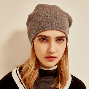 Haute qualité 100% <span class=keywords><strong>cachemire</strong></span> Beanie surdimensionné femmes Beanie chapeau classique couleurs unies léger chapeau pour les femmes - Product Image 4