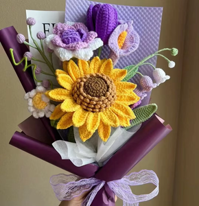 Mới dễ thương bó hoa hoàn thành sản phẩm Crochet đồ trang trí <span class=keywords><strong>Handmade</strong></span> len Crochet Rose Bouquet hoa dệt kim - Product Image 3