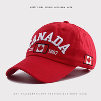 Topi Baseball 6 Panel Unisex Dewasa Kanada, Bordir 3D Pola Daun Maple dan Huruf, Bahan Katun, Pinggiran Melengkung, Dapat Disesuaikan