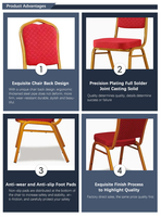 Chaise de conférence et de salle à manger en métal moderne, légère, durable, empilable, avec cadre doré renforcé, assise confortable, pour usage commercial et banquets
