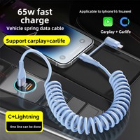 Jaket kabel Data mobil, kabel Data mobil pegas 4 dalam 1 120W TPE 6A tipe-c PD ponsel & komputer, pengisian daya kamera IOS 1.2M CarPlay