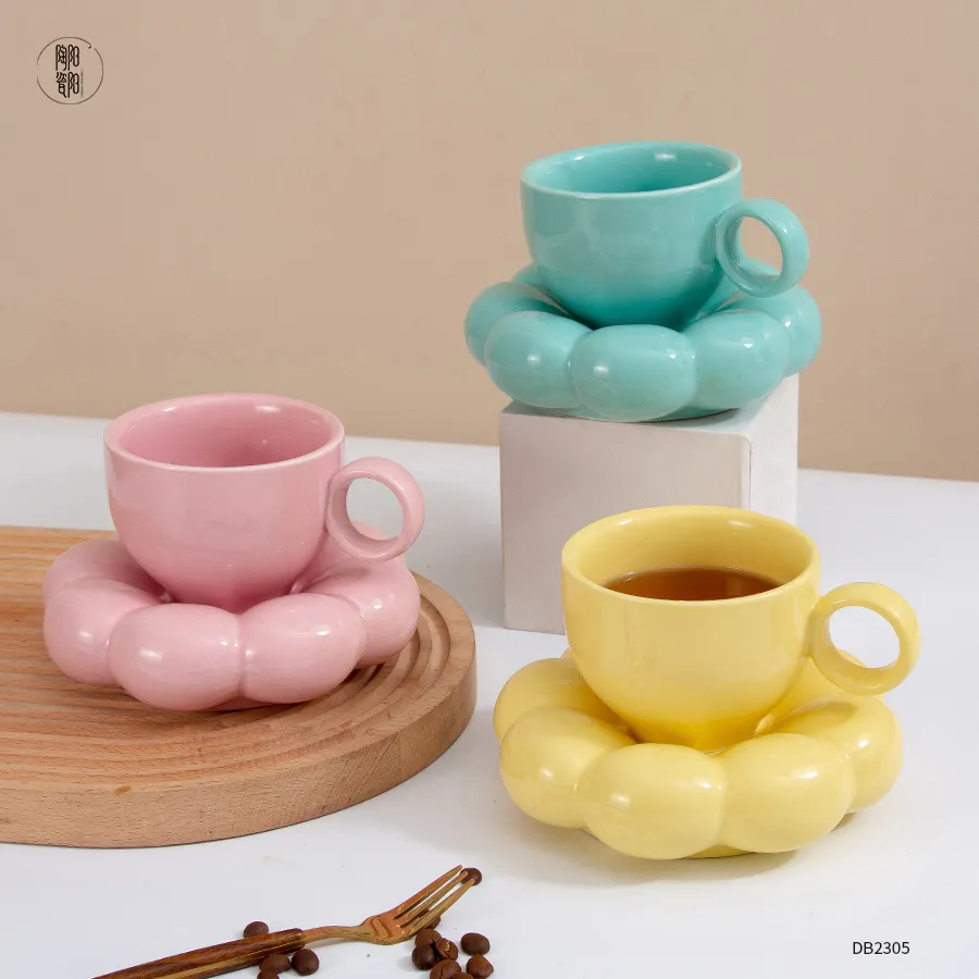 Nordic ins personnalisé Macaron petit déjeuner tasse à café en porcelaine café tournesol tasse et soucoupe en céramique