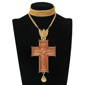 Colgante Pectoral Cristiano Ortodoxo Collar de Cruz en Aleación y Madera Religión Crucifijo Ornamentado Jesús para Sacerdote Ortodoxo - Product Image 2