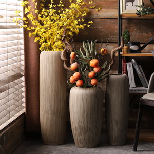 <span class=keywords><strong>Grand</strong></span> <span class=keywords><strong>Vase</strong></span> de Sol en Céramique Mat Marron, Style <span class=keywords><strong>Bois</strong></span> Gratté, Rétro Chinois, pour Décoration de Salon - Product Image 6