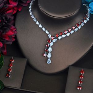 HiBride ชุดเครื่องประดับหยดน้ำสีฟ้าใสหรูหราสำหรับผู้หญิงชุดสร้อยคอชุดแต่งงานราคาขายส่ง N-388 - Product Image 4