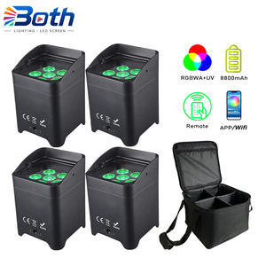 4pcs with bag Wireless Battery LED Wash Light 6x18W RGBWA+UV APP <b>Controlled</b> Stage Uplight for Event Rental - Product Image 1