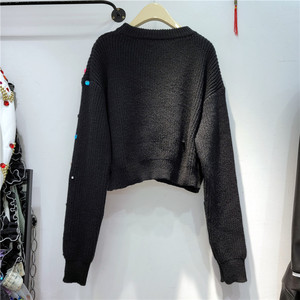 2022 autunno inverno nuovo Pullover maglieria sciolto a vita alta maglioni corti industria pesante colore diamante maglione lavorato a maglia per le donne - Product Image 4