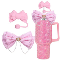 Lot de 2 bouchons de paille en silicone à nœud papillon pailleté, anti-poussière et anti-déversement, 10 mm, pour gobelet isotherme