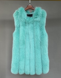 Special Nice Turquoise Fox Fur Vest Jacket Classic Vertical Stripes Fluffy Fur <strong>Gilet</strong> Coat Women Thick Warm Fur Waistcoat Clothes - Product Image 6