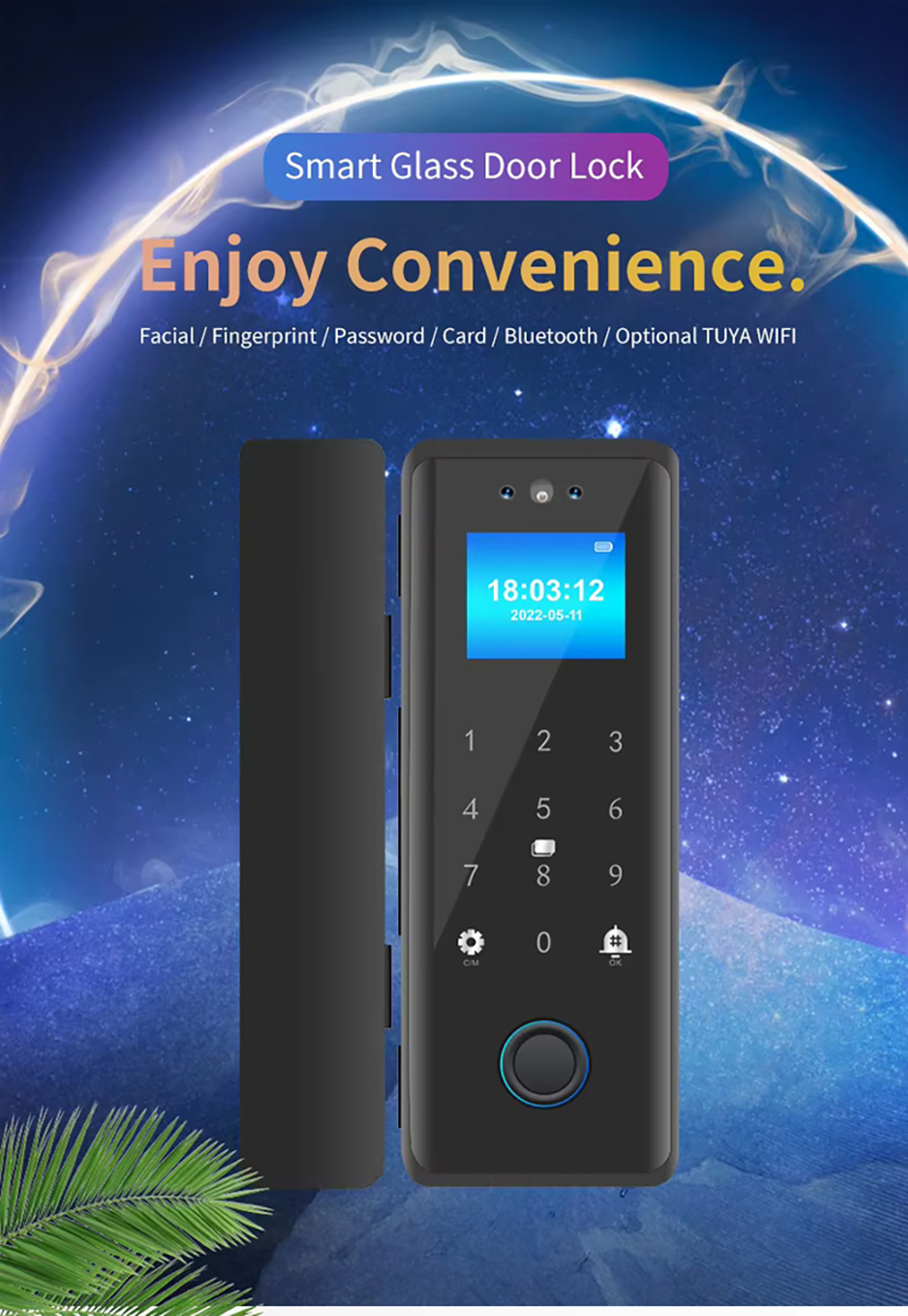 Wifi Tuya Smart Glass Door Lock with Face Recognition Fingerprint Passcode Mobile App Card Unlocking for Office Security System · image 4