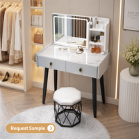 Meuble de chambre à coucher en bois, meuble de maquillage moderne adapté aux appartements, avec armoire latérale et miroir à éclairage tactile à 3 couleurs